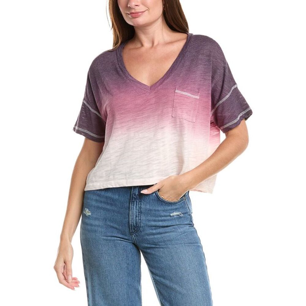 Chaser Womens  Slub Jersey Cropped V-Neck Pocket T-Shirt